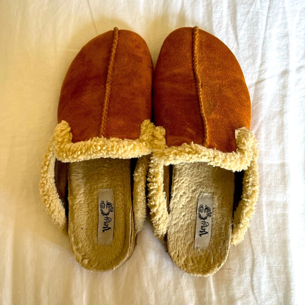 Slippers, lightly worn, size 8, hard bottoms